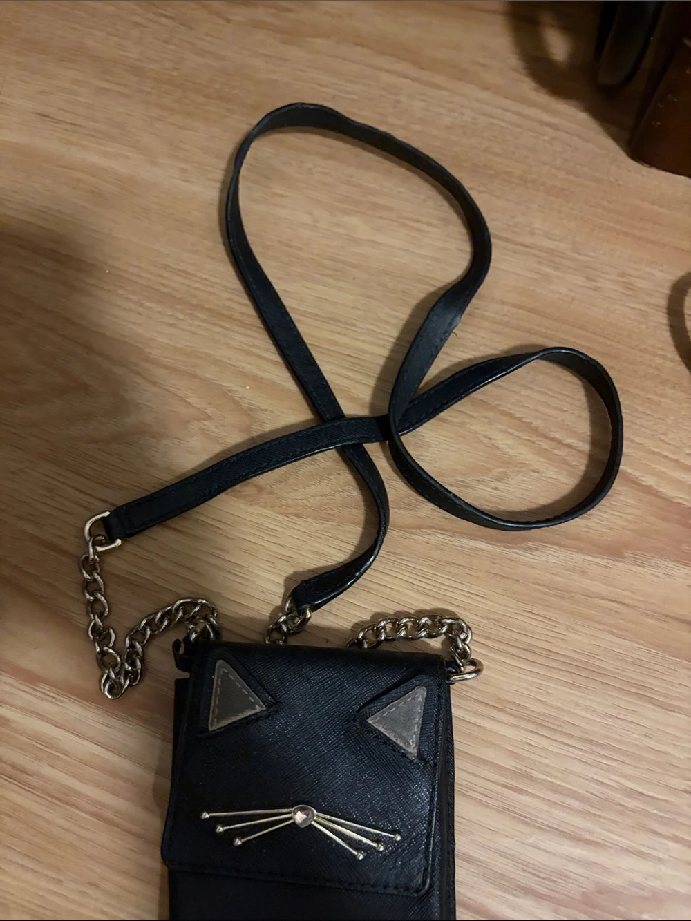 kate spade Black Cat-Ear Crossbody Phone Pouch with Gold Accents